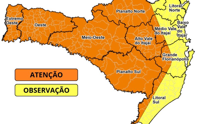 Defesa Civil de SC emite alerta para temporais entre esta quarta e quinta-feira