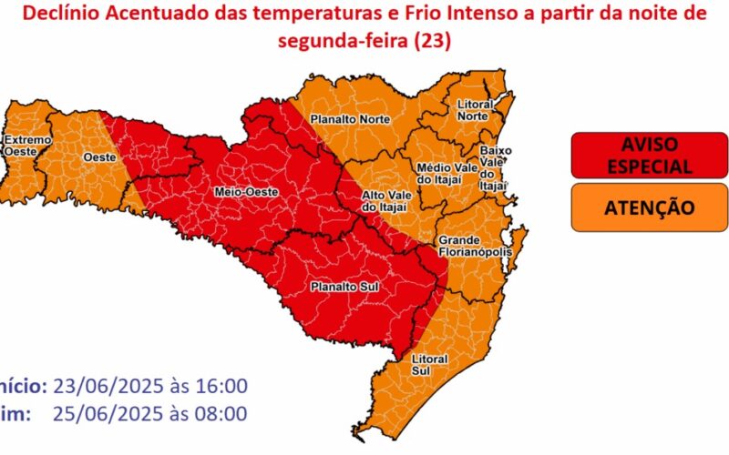 Proteção e Defesa Civil de Santa Catarina emite alerta vermelho para o frio intenso no estado