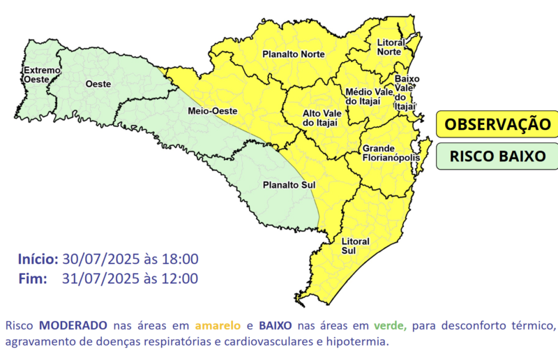 Atualização: Frio intenso na madrugada de quinta-feira (31)