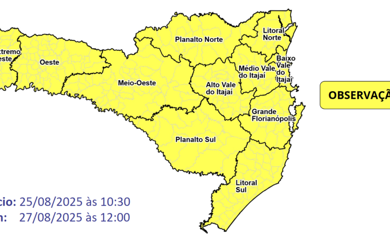 Atualização: Observação Meteorológica SDC/SC 25/08 10:30 - Frio intenso até o amanhecer da quarta-feira (27)