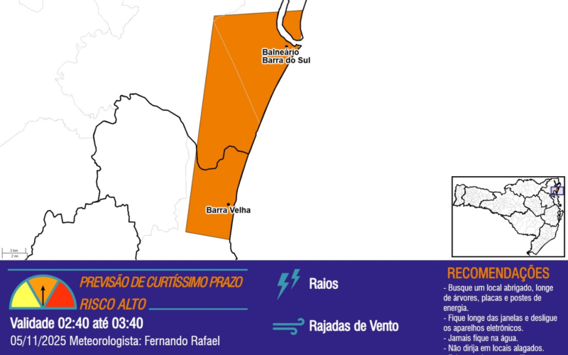 ATENÇÃO - 05/11 02:39 - TEMPORAL com RAIOS, RAJADAS DE VENTO, GRANIZO e ALAGAMENTOS na próxima 1 hora