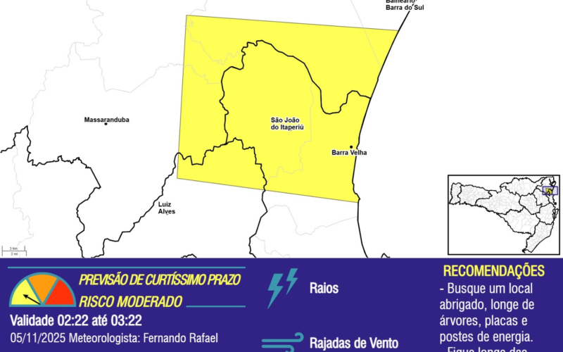OBSERVAÇÃO - 05/11 02:22 - TEMPORAL ISOLADO com RAIOS, RAJADAS DE VENTO e GRANIZO na próxima 1 hora